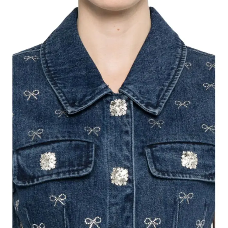 Self portrait Bow embellished Denim Mini Dress-4