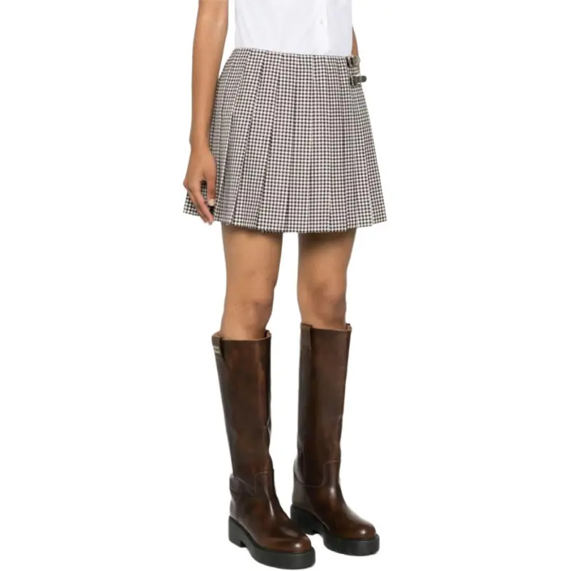 MIU MIU Plaid Pleated Mini Skirt-4