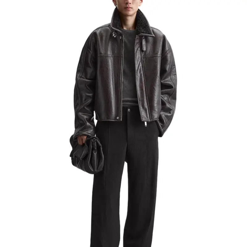 ZARA Leather Jacket Men's Burgundy-2