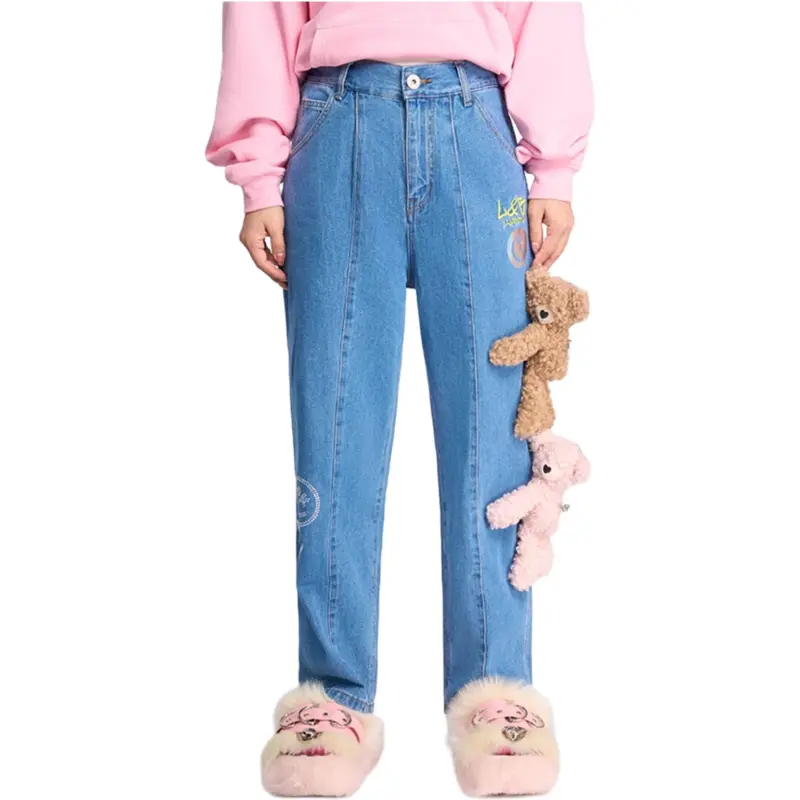 LALABOBO Jeans Women's Dark Blue White-1