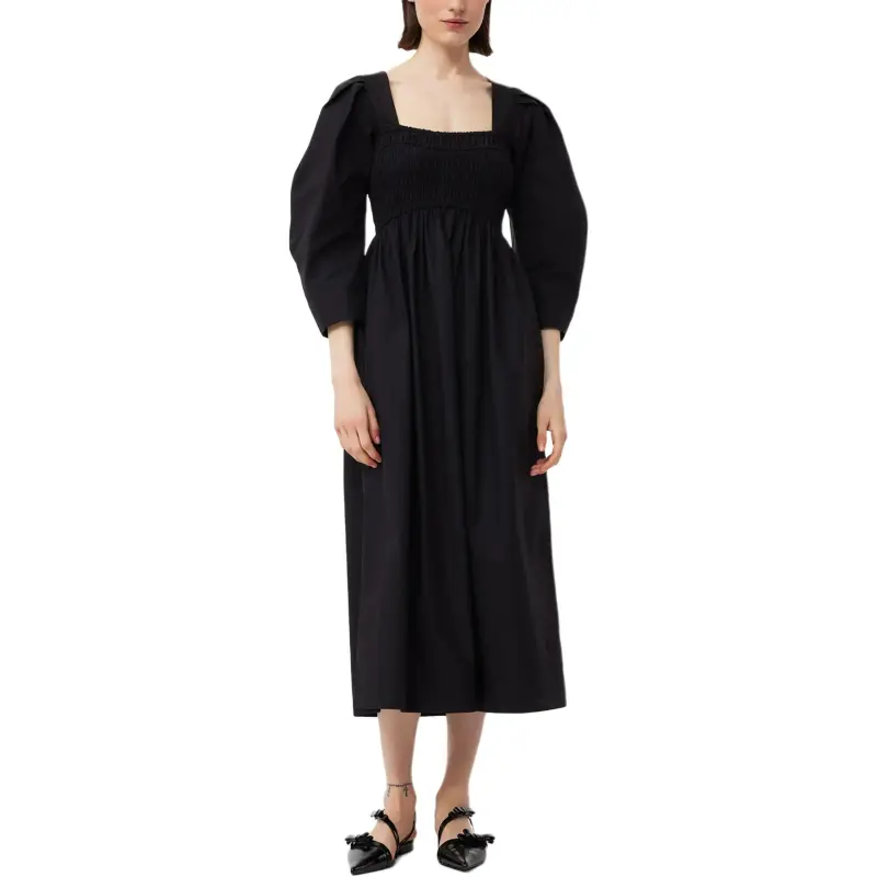 GANNI Poplin Puff Sleeved Midi Dress-2