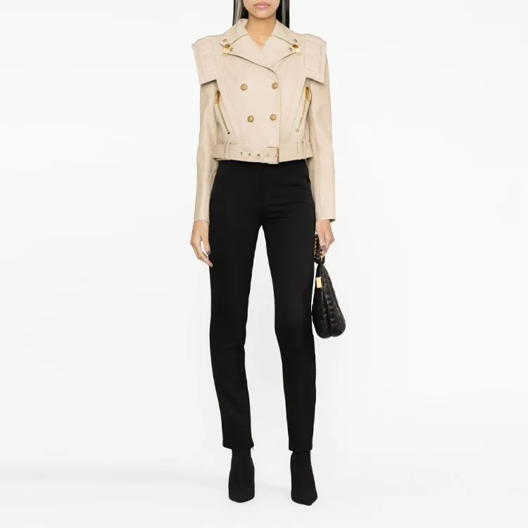 BALMAIN Leather Jackets Women's Beige-1