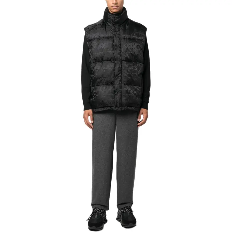 MOSCHINO Logo Jacquard Funnel Neck Padded Gilet-2