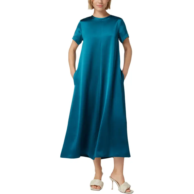 WEEKEND MaxMara Maga Collection Satin T-Shirt Dress Short-Sleeved Dresses Women's Blue-4