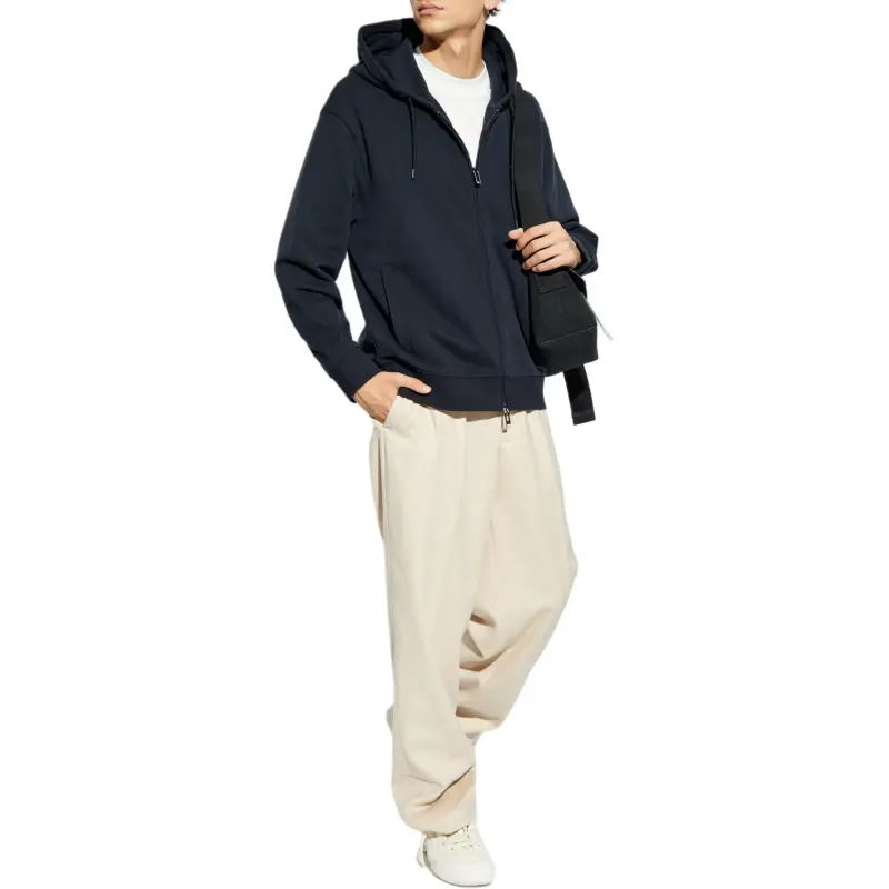 EMPORIO ARMANI Logo Embroidered Zipped Drawstring Hoodie-3