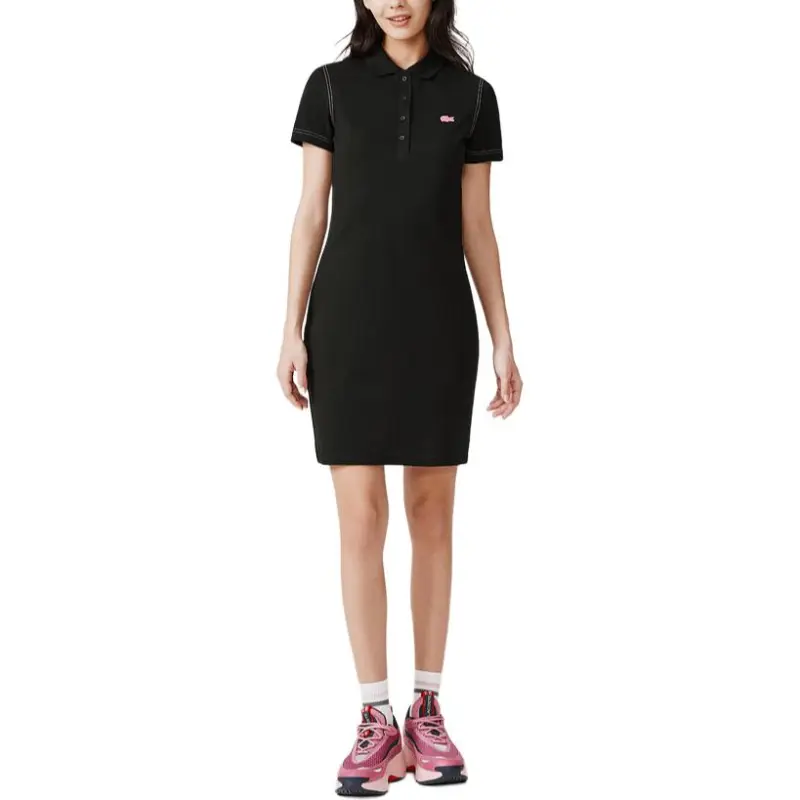 LACOSTE Short Sleeved Dress Women's Black-3