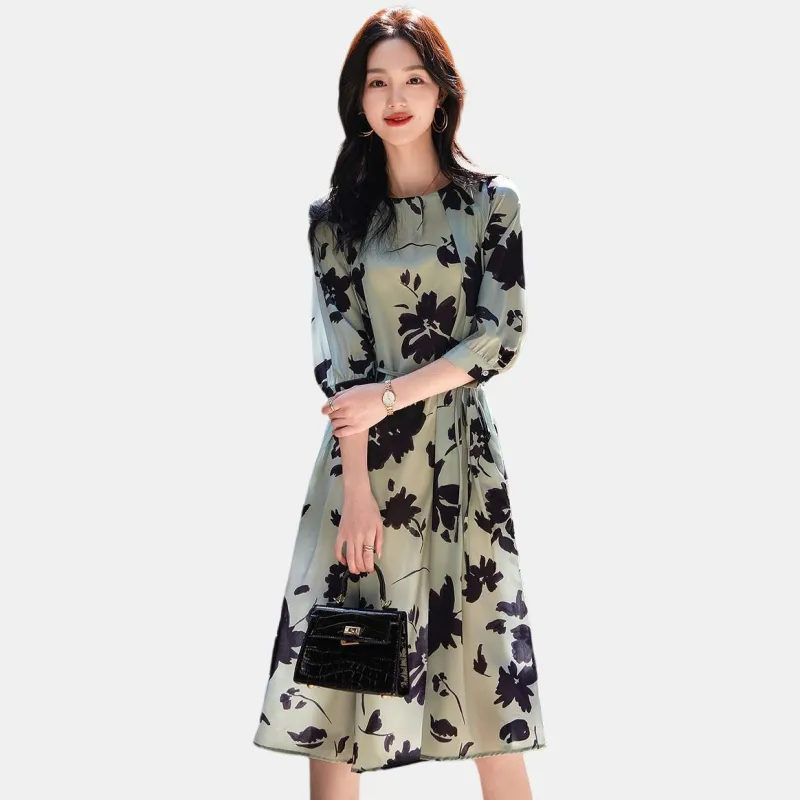【dme】 Long-Sleeved Dresses Women's Gray Green-2