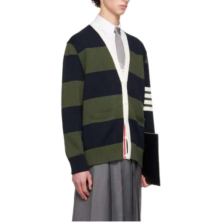 THOM BROWNE 4 Bar Striped Cotton Cardigan-3