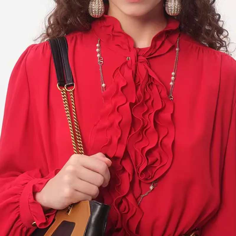 Valentino FW24 Long Sleeved Dress Women's Red-7