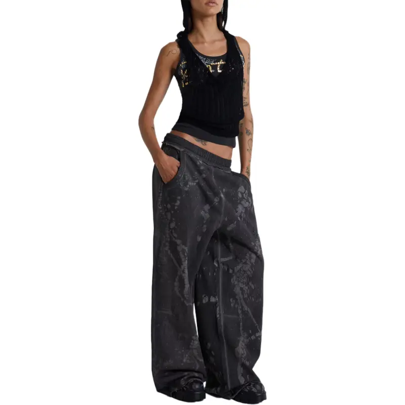 Jaded London Oil Spill Monster Joggers Casual Pants Men's Washed Black-3