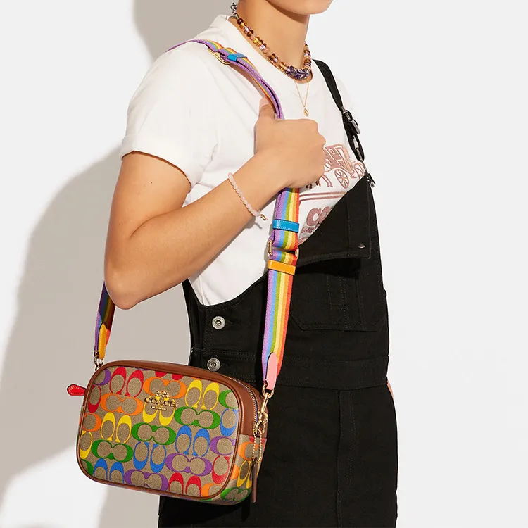 COACH Jamie Coated Canvas With Leather Camera Bag Shoulder Bag Crossbody Bag Medium Size Women's Brown Rainbow-3