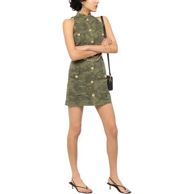 BALMAIN Sleeveless Camouflage Print Denim Dress-3