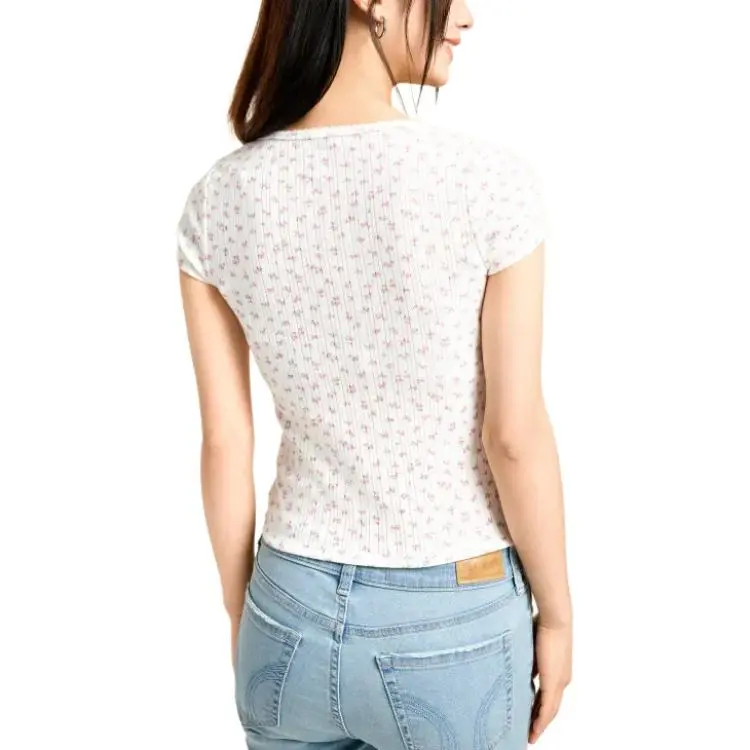 Hollister T Shirt Women's White Floral-2