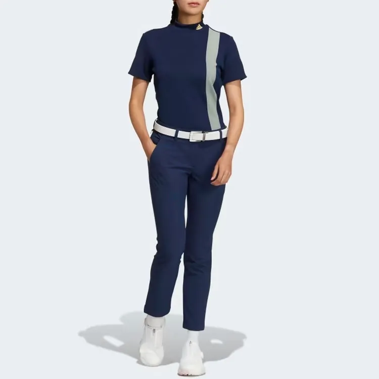Adidas Aeroready 3-Bar Mock Neck Shirt T-Shirt Women's University Marine-2