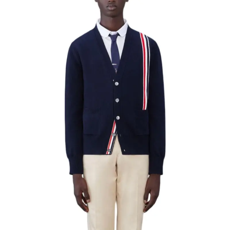 THOM BROWNE Rwb Striped V Neck Knitted Cardigan-2