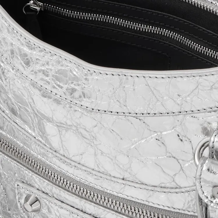 Balenciaga Le City Lambskin Shoulder Bag Crossbody Bag Handbag Medium Size Women's Silver-3