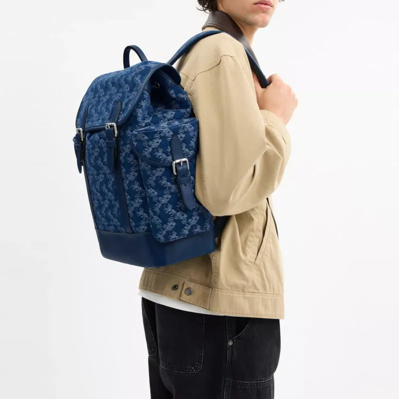 COACH Hitch Denim Backpack Tubas Men's Dark Blue-5