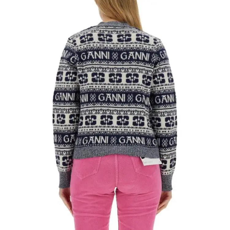 GANNI Logo Intarsia Knitted Cardigan-3
