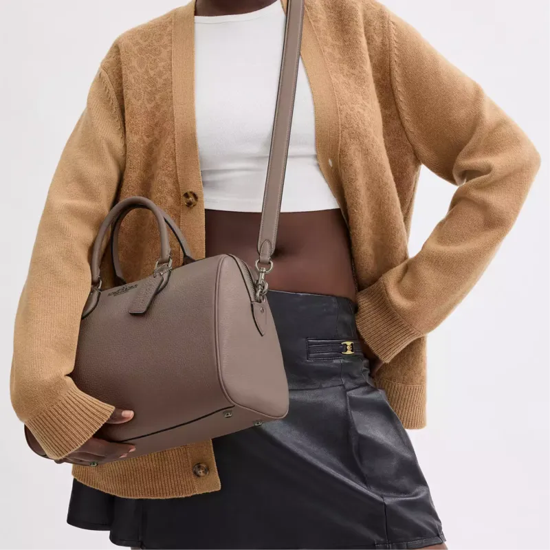 COACH Rowan Leather Shoulder Bag Crossbody Bag Handbag Large Size Women's Dark Stone Color-3