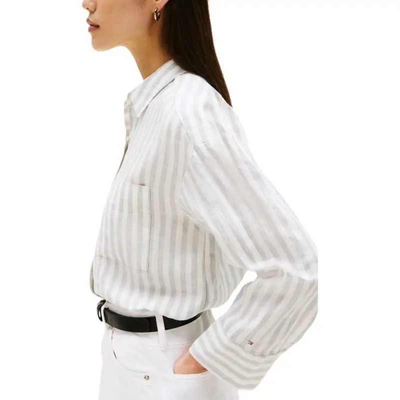 Tommy Hilfiger Shirts Women's Gray Blue White Stripes 0K5-2