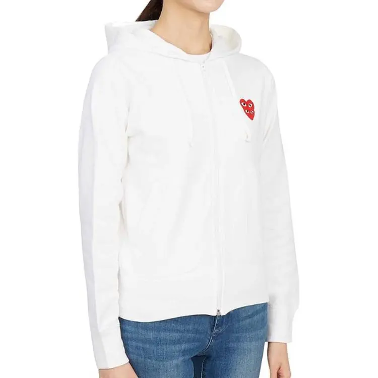 Comme Des Garcons Play Women's Red Stacked Heart Zip Up Hoodie White-4