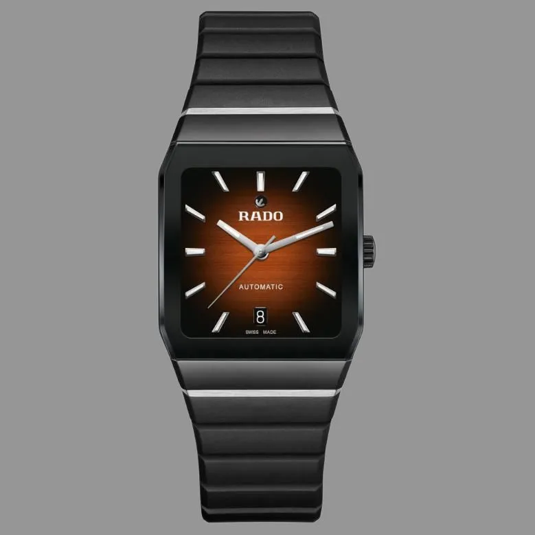 RADO Arch Collection Automatic Mechanical Movement Unisex Watch 32.5mm Brown Watch Dial Ceramic Watch Case Rubber Strap-1