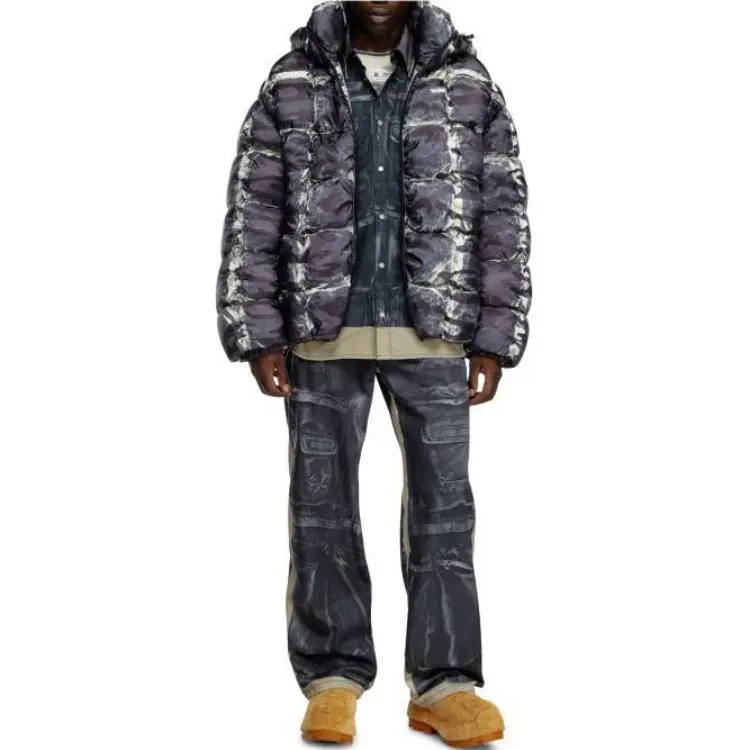 DIESEL W Claus Camu Camo Printed Hooded Puffer Jacket-2