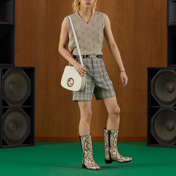 GUCCI Cuffed Plaid Shorts Grey/Beige-1