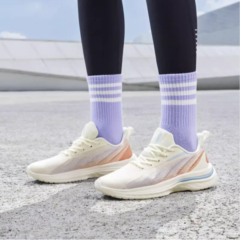 Erke Cushioning Wear-Resistant Low-Top Running Shoes Women's White Blue-4