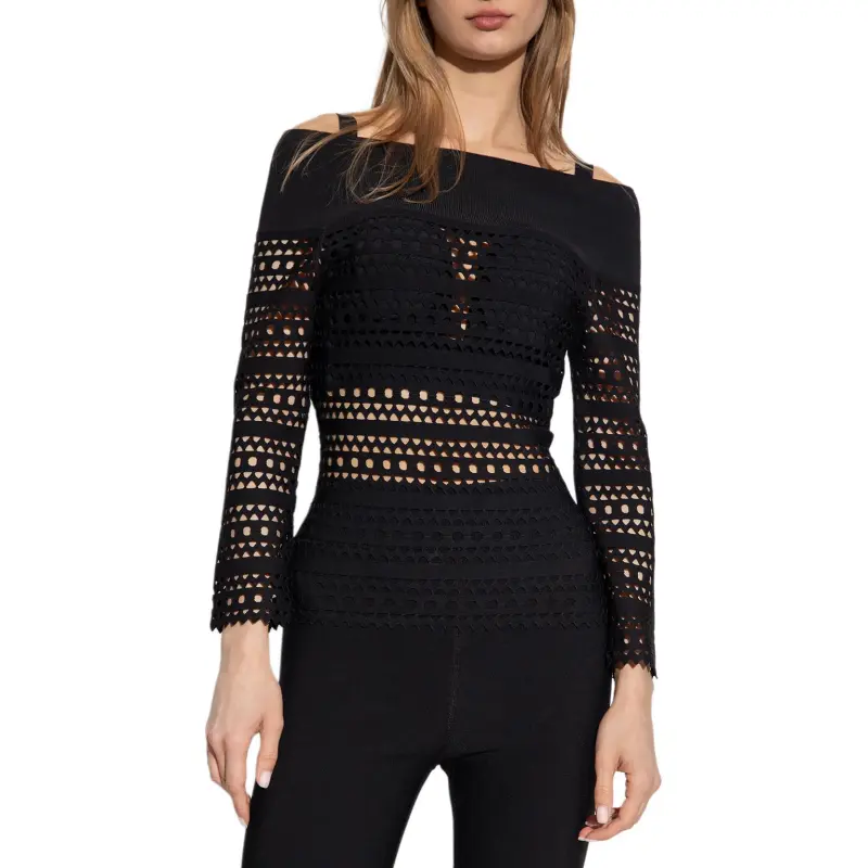 Alaia Off-The-Shoulder Openwork Blouse-2