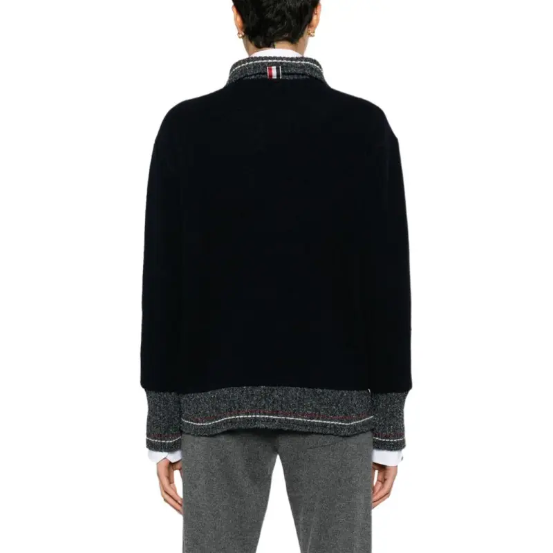 THOM BROWNE Speckled Trim Long Sleeved Cardigan-4