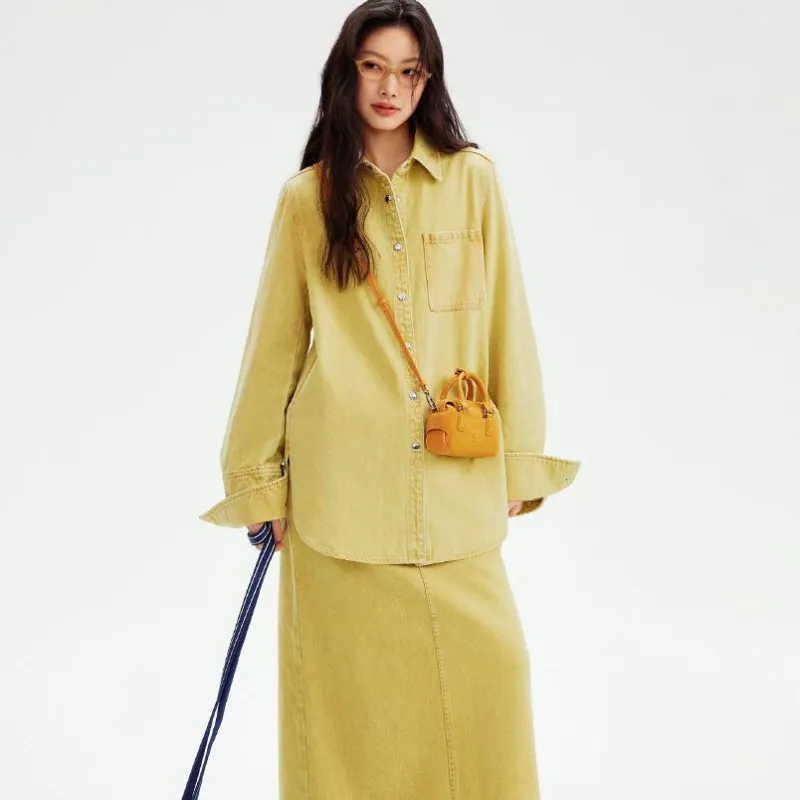 KUNOGIGI Cow Leather Handbag Women's Ginger Yellow-1