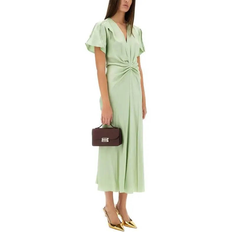 Victoria Beckham Gathered V Neck Midi Dress-2
