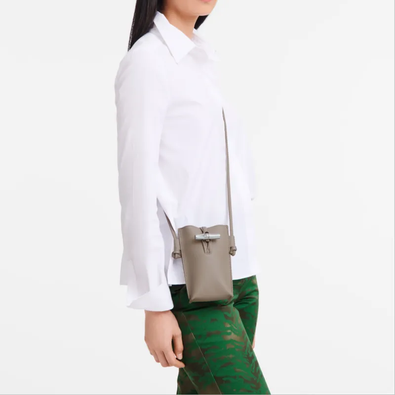 LONGCHAMP Le Roseau Cow Leather Cell Phone Pouch Women's Brown Mud-4