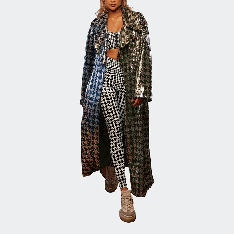 Adidas Ivy Park Halls Of Ivy Long Sequin Houndstooth Jacket Dark Blue/Wild Pine/Metallic Silver-2