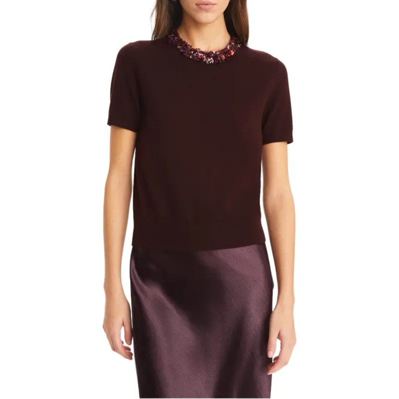 TORY BURCH Embroidered neckline T shirt-2