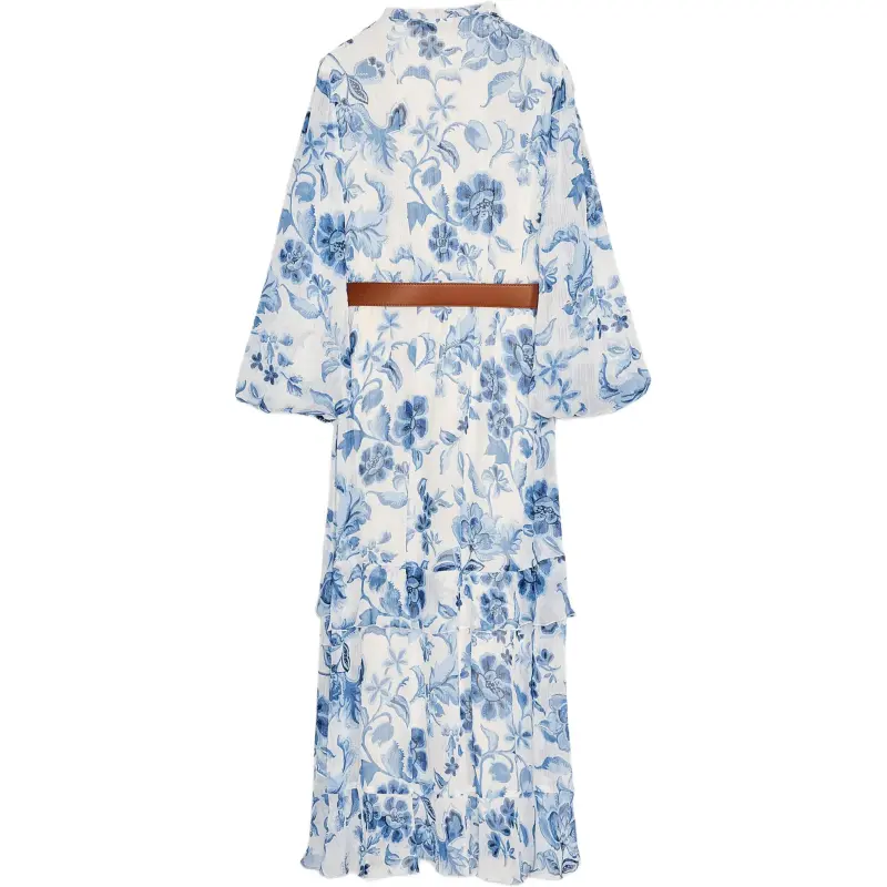 ZARA Long Sleeved Dress Women's White/Sky Blue-1