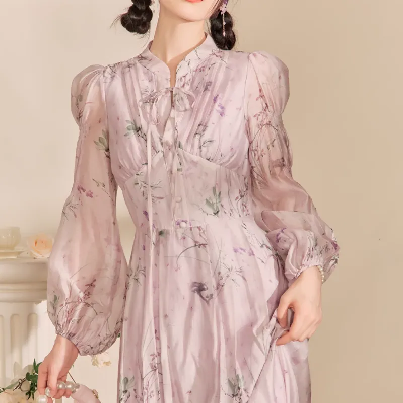 QIAOYUHUAZUN Long Sleeved Dresses Women's Purple-4