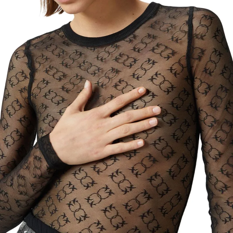 PINKO Monogrammed Sheer Lace Long Sleeved Top-5