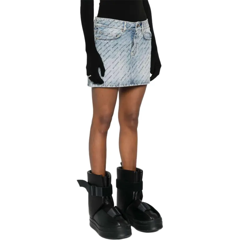 Balenciaga Logo print Denim Mini Skirt-4