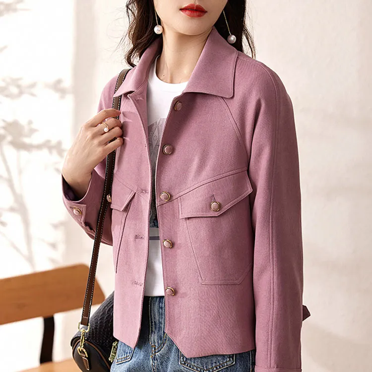 OUNIXUE Denim Jackets Women's Pink Purple-5