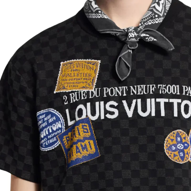 LOUIS VUITTON Damier Short Sleeved Signature Crewneck-4