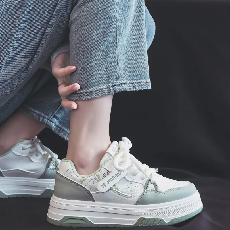 Warrior Abrasion Resistant Height Increasing Low Top Skateboard Shoes Women's Beige Green-8