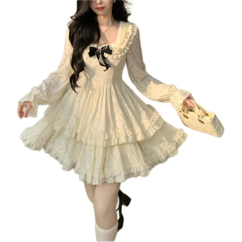 Oudifu Long Sleeved Dress Women's Apricot-2