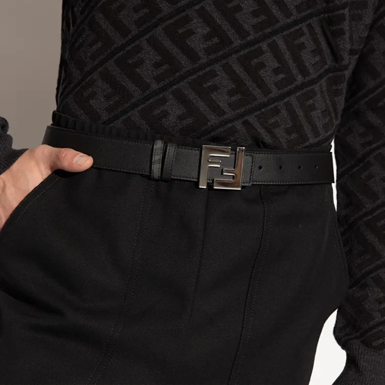 FENDI FF-logo Reversible Leather Belt-3