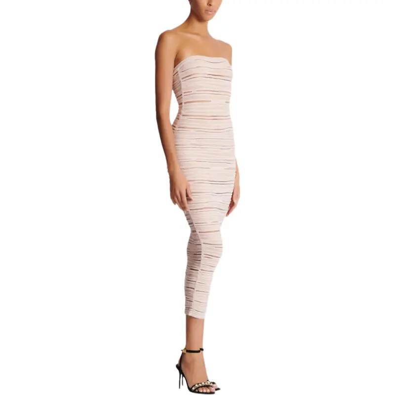 BALMAIN Strapless Knit Midi Dress-3