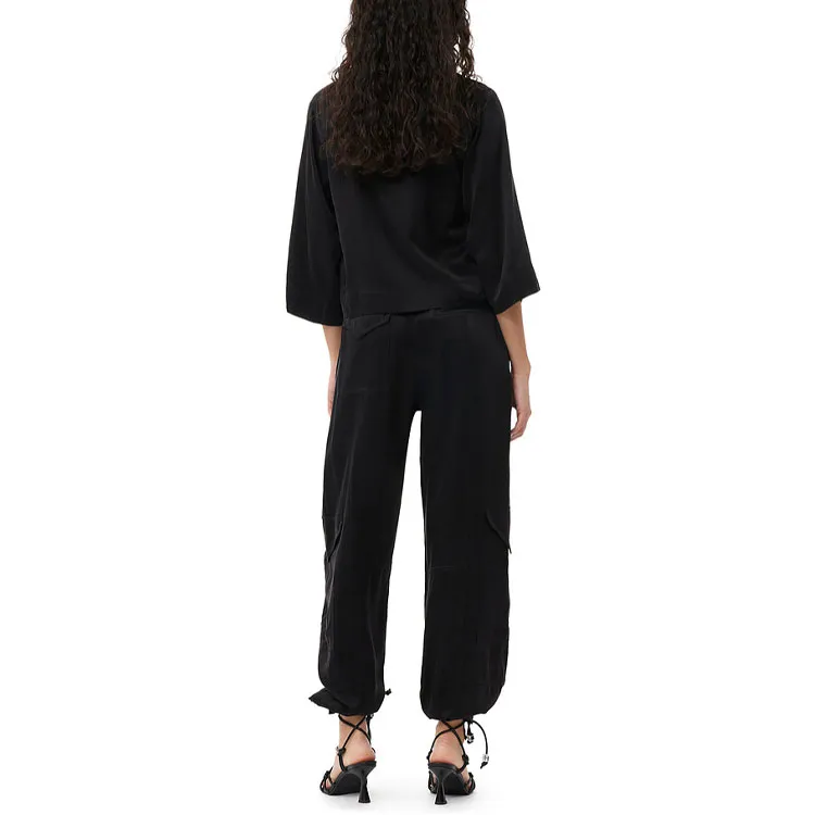 GANNI Drawstring Satin Cargo Pants-1