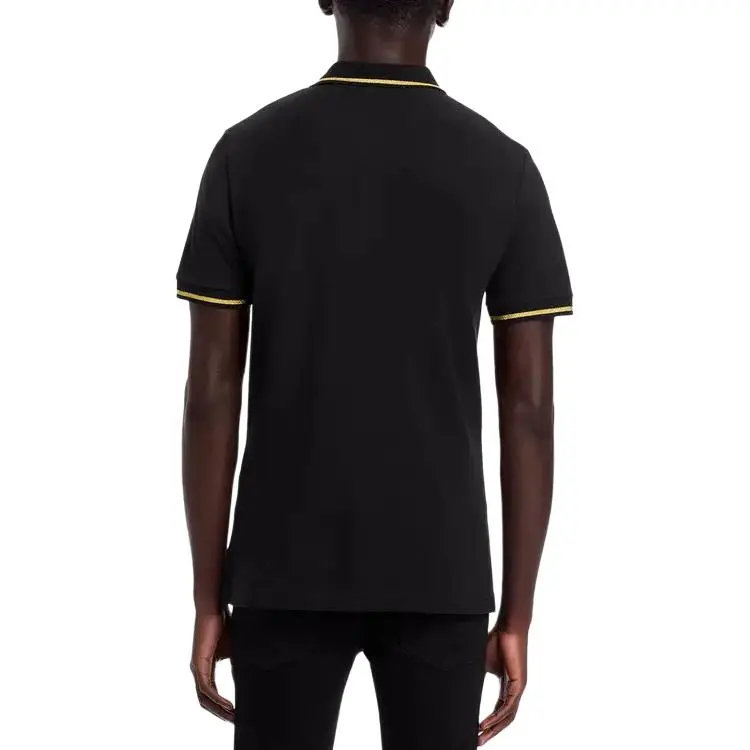 VERSACE JEANS COUTURE SS23 Men Letter Logo Printed Striped Trim Short-Sleeve Polo Shirt Black-4