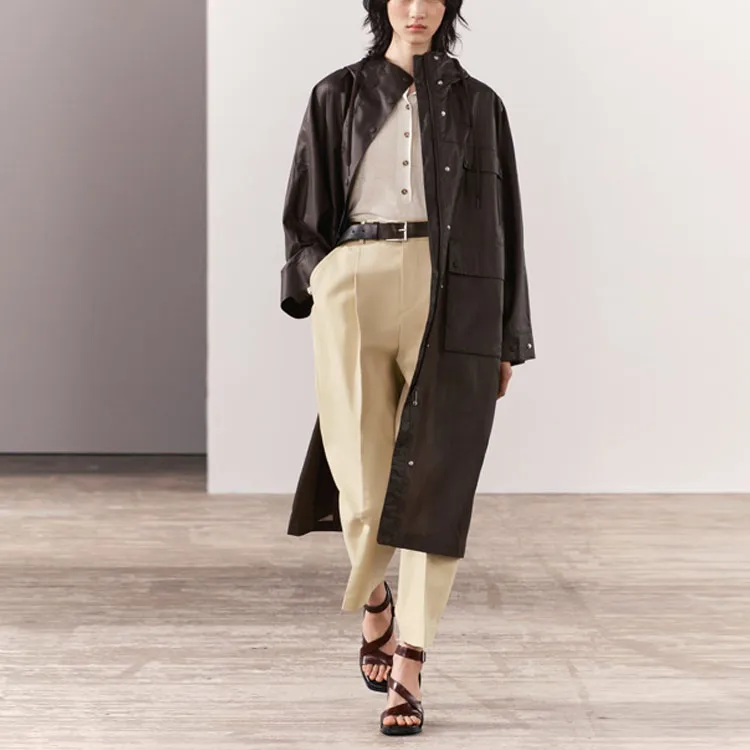 ZARA Trench Coat Women's Burgundy Red-2