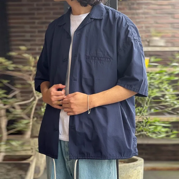 Nanamica SS23 Open Collar Wind Shirt Men's Marine Blue-1